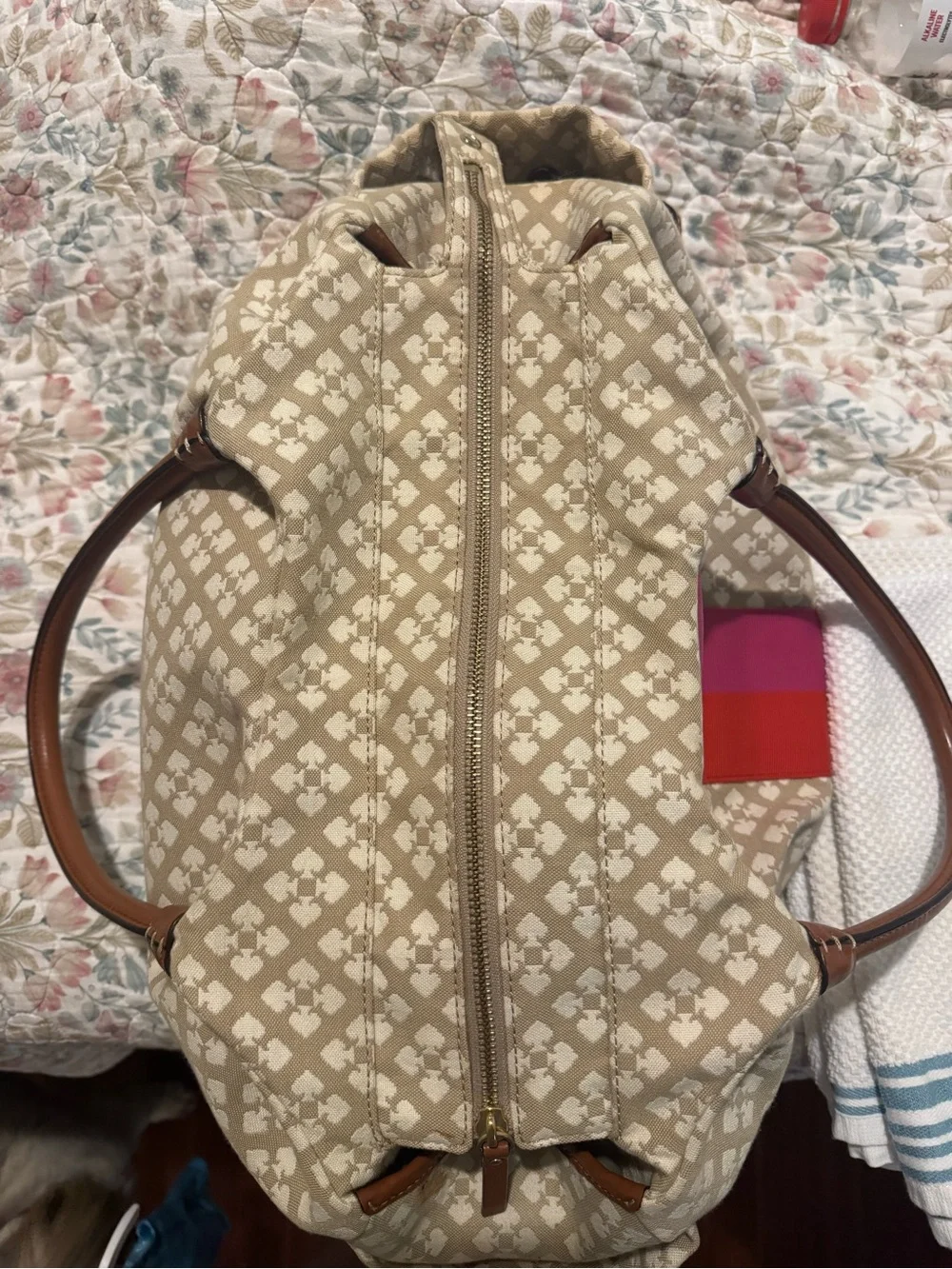 kate spade Beige Canvas Tote/Diaper Bag with Pink and Red Center Stripe